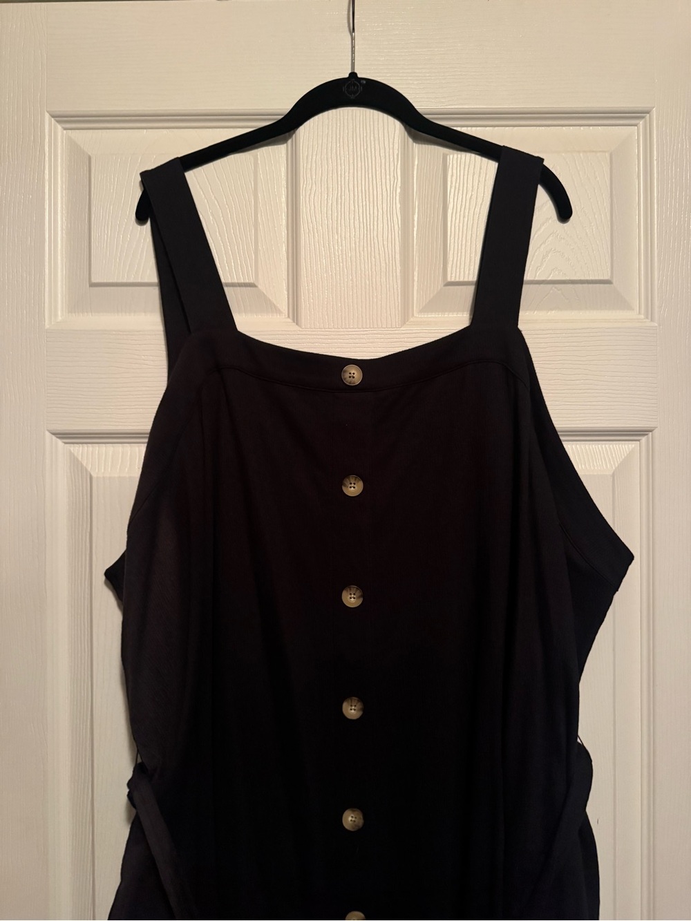 Ava & Viv Sz 3X Black Faux Button-Front Midi Dress with Tie Waist & Square Neck - Picture 5 of 12